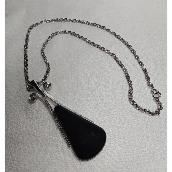 Avon Black Tear Drop Pendant Necklace & Diamond Cut Bangle Bracelet, Vintage - Picture 4 of 8